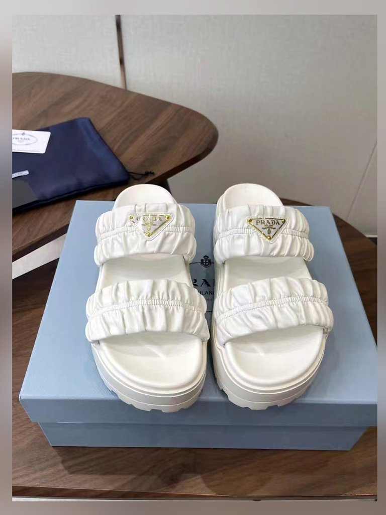 Prada White Ruched Platform Sandals